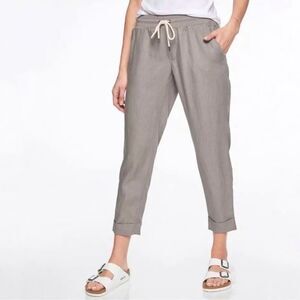 Athleta Linen Bali Ankle Relaxed Fit Cuffed Pant Taupe Silver Gray 6